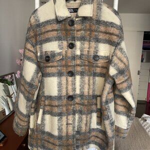 Zara wool blend plaid shirt jacket